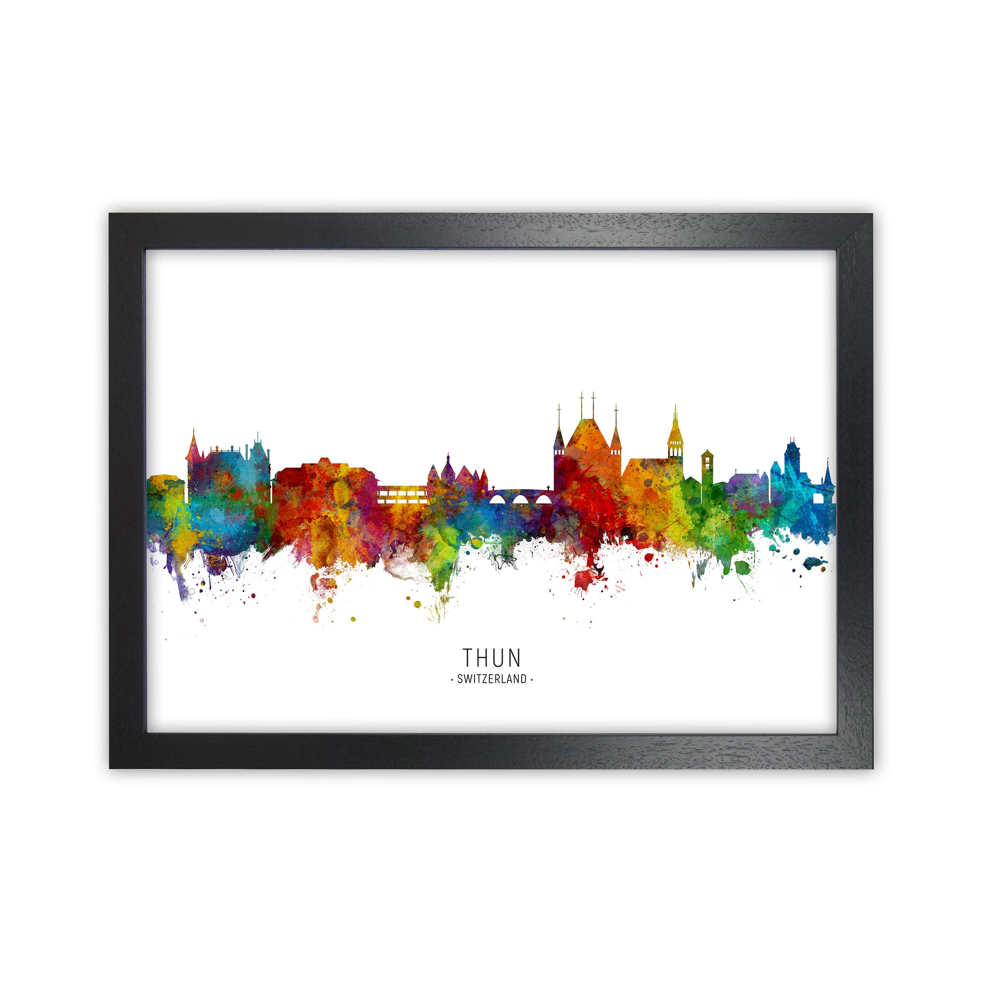 Thun Switzerland Skyline Art Print by Michael Tompsett Black Grain