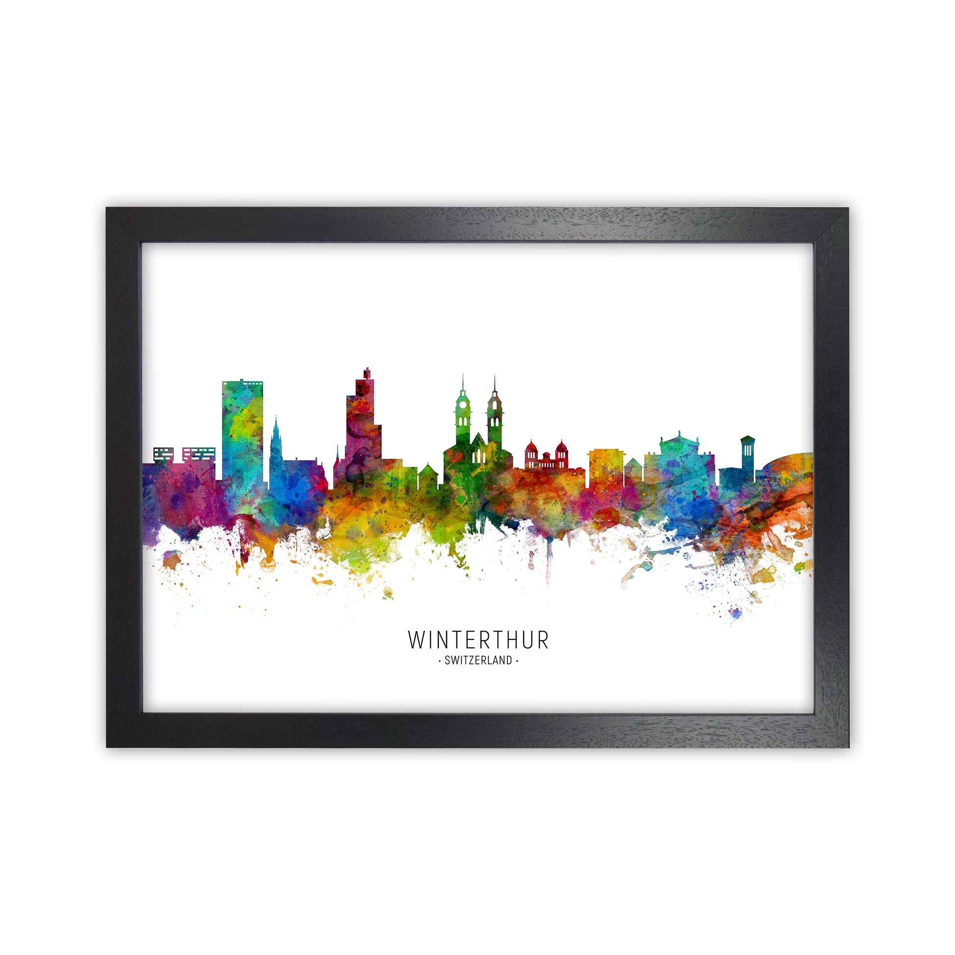 Winterthur Switzerland Skyline Art Print by Michael Tompsett Black Grain