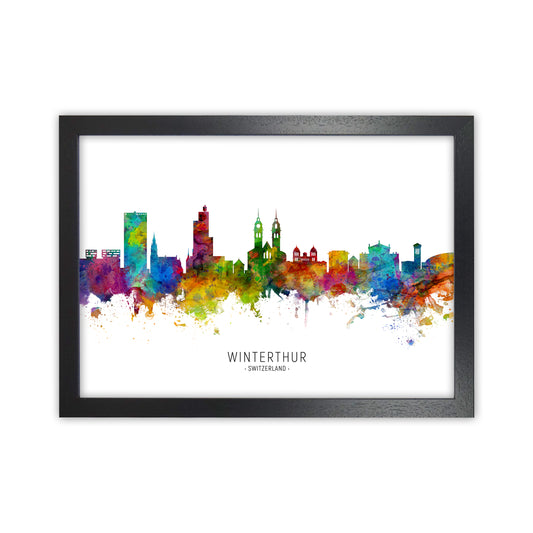 Winterthur Switzerland Skyline Art Print by Michael Tompsett Black Grain