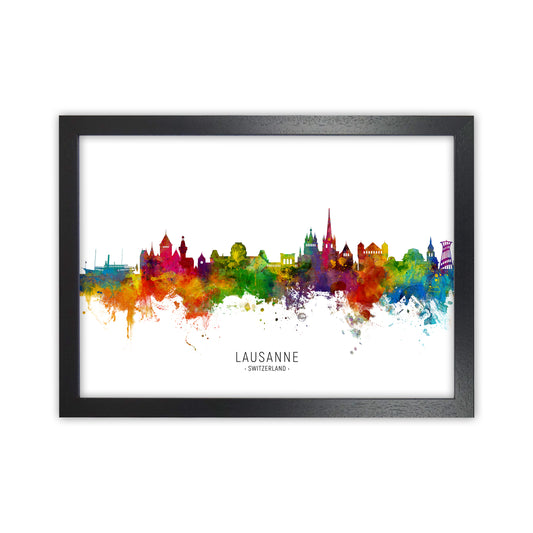 Lausanne Switzerland Skyline Art Print by Michael Tompsett Black Grain