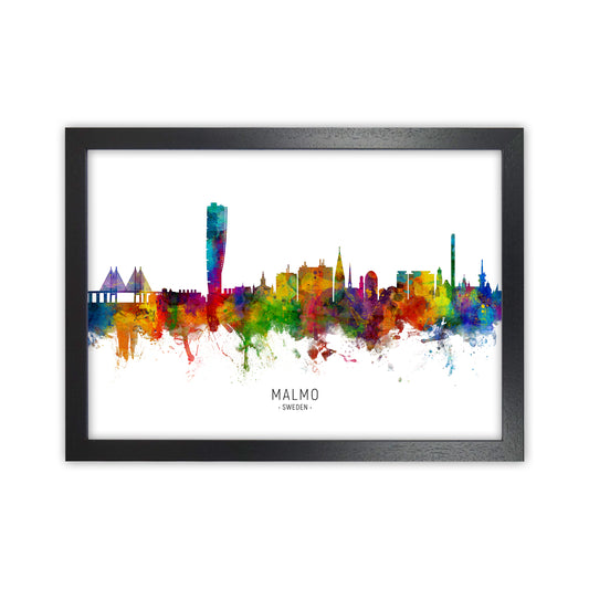 Malmo Sweden Skyline Art Print by Michael Tompsett Black Grain