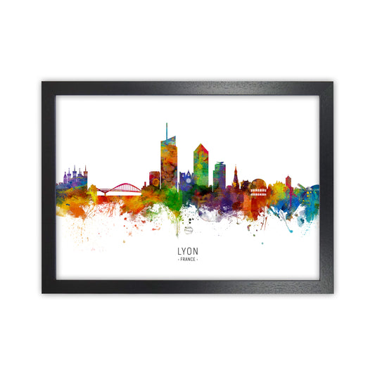Lyon France Skyline Art Print by Michael Tompsett Black Grain