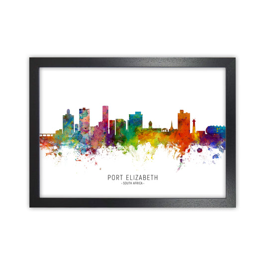 Port Elizabeth South Africa Skyline Print by Michael Tompsett Black Grain
