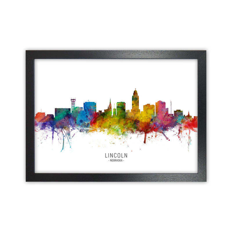 Lincoln Nebraska Skyline Art Print by Michael Tompsett Black Grain