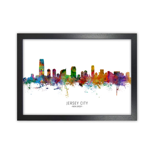 Jersey City New Jersey Skyline Art Print by Michael Tompsett Black Grain