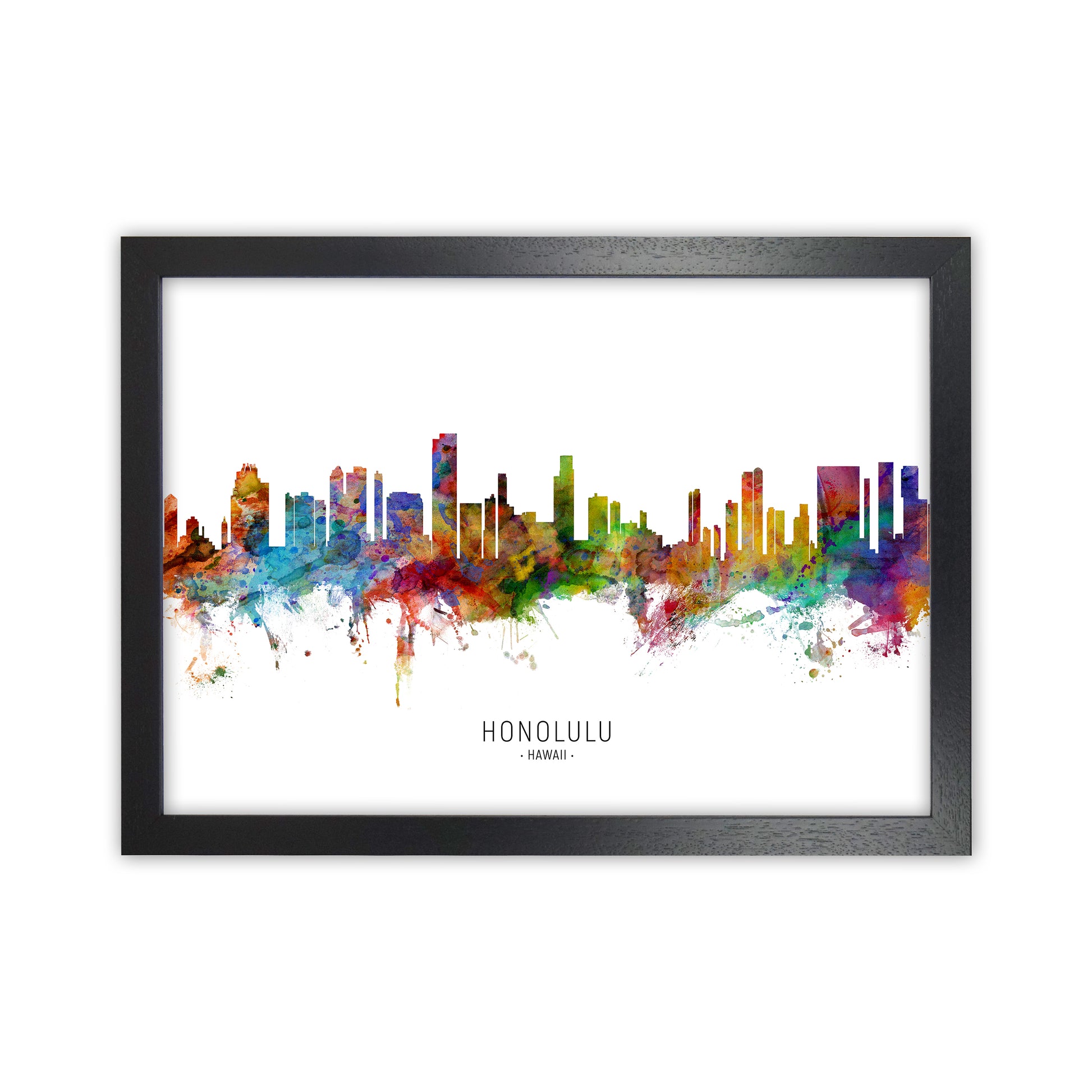 Honolulu Hawaii Skyline Art Print by Michael Tompsett Black Grain