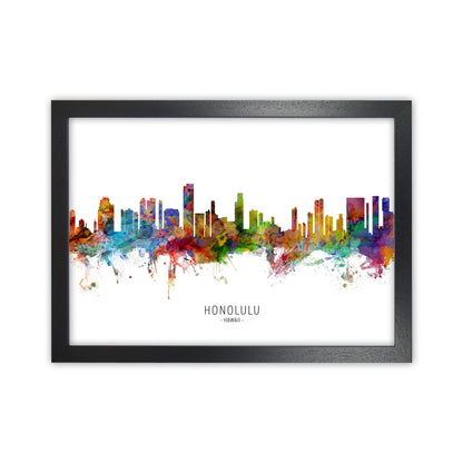 Honolulu Hawaii Skyline Art Print by Michael Tompsett Black Grain