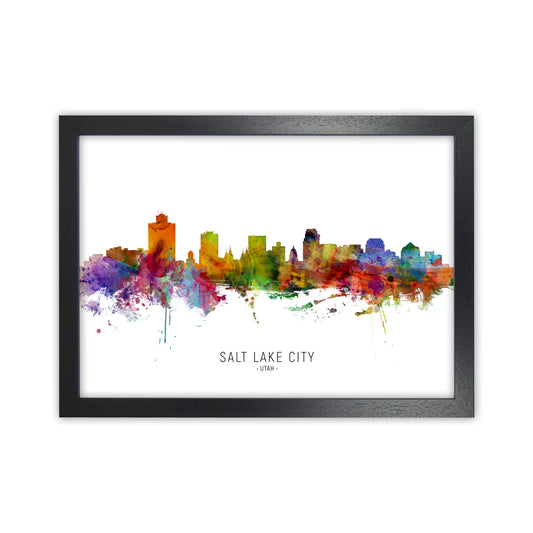 Salt Lake City Utah Skyline Art Print by Michael Tompsett Black Grain