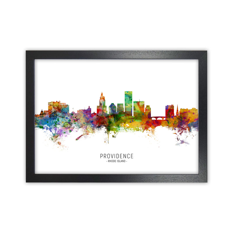 Providence Rhode Island Skyline Art Print by Michael Tompsett Black Grain