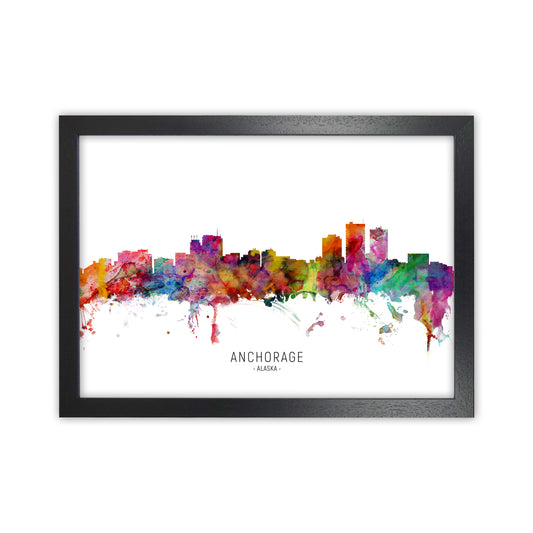 Anchorage Alaska Skyline Art Print by Michael Tompsett Black Grain