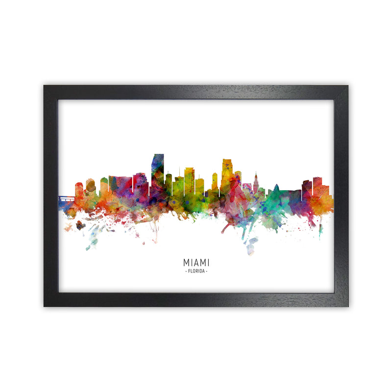 Miami Florida Skyline Art Print by Michael Tompsett Black Grain
