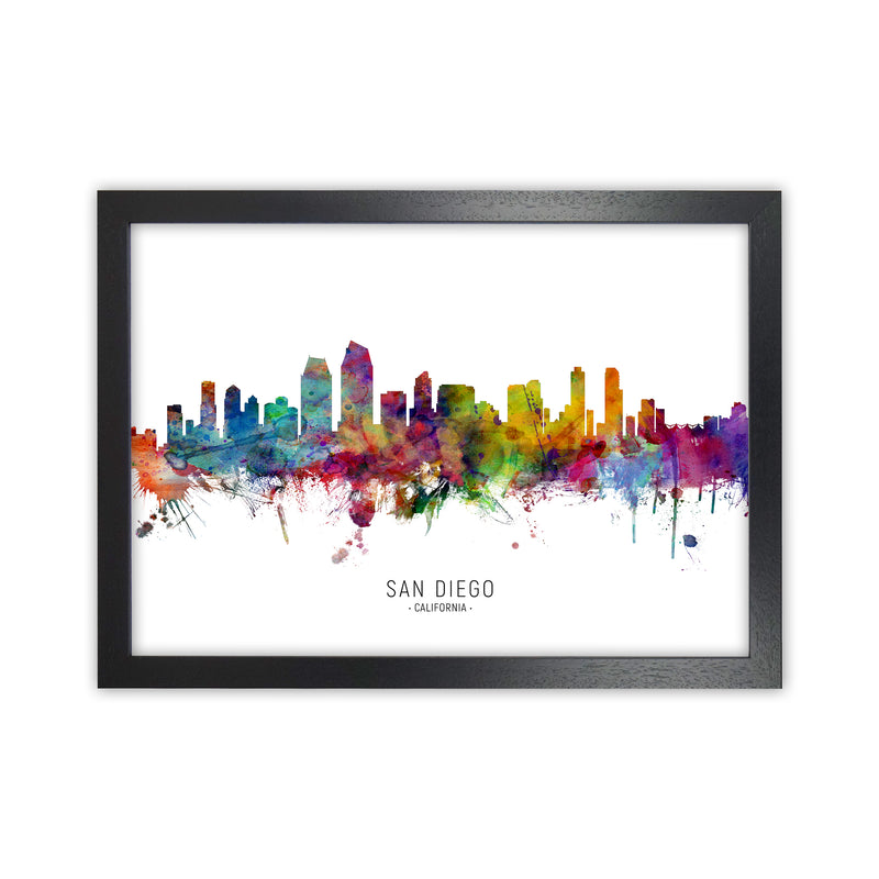 San Diego California Skyline Art Print by Michael Tompsett Black Grain