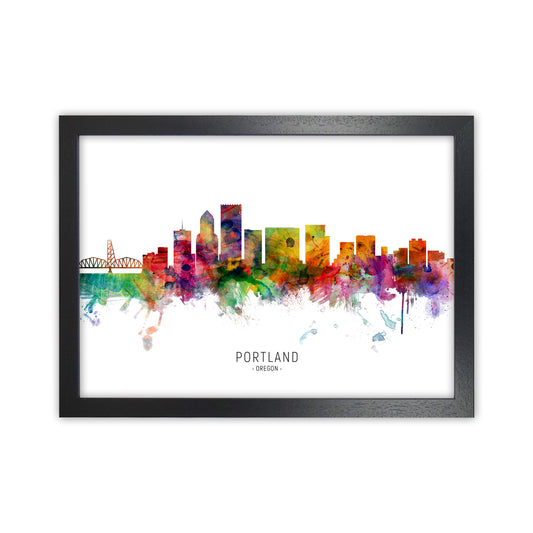 Portland Oregon Skyline Art Print by Michael Tompsett Black Grain