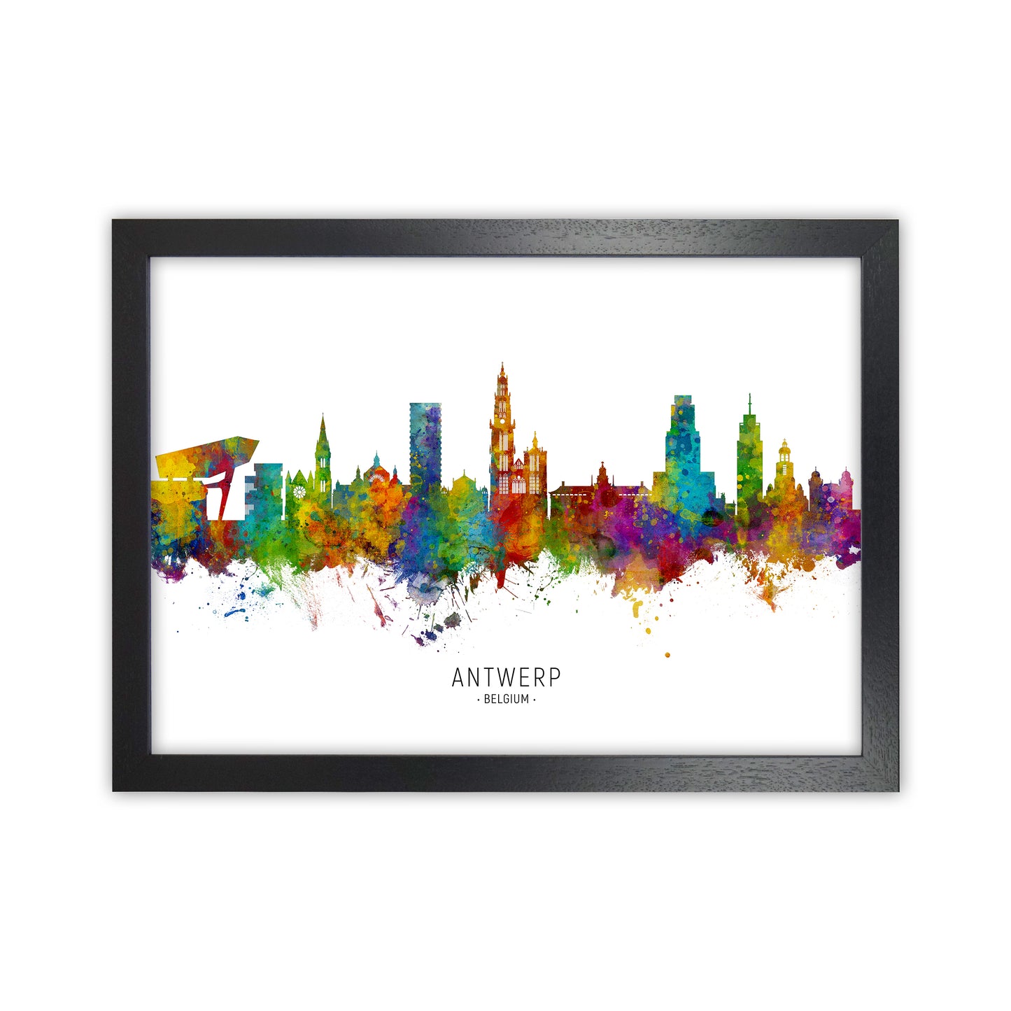 Antwerp Belgium Skyline Art Print by Michael Tompsett Black Grain