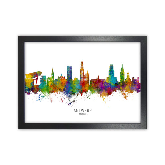 Antwerp Belgium Skyline Art Print by Michael Tompsett Black Grain