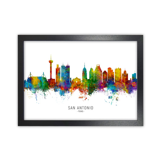 San Antonio Texas Skyline Art Print by Michael Tompsett Black Grain