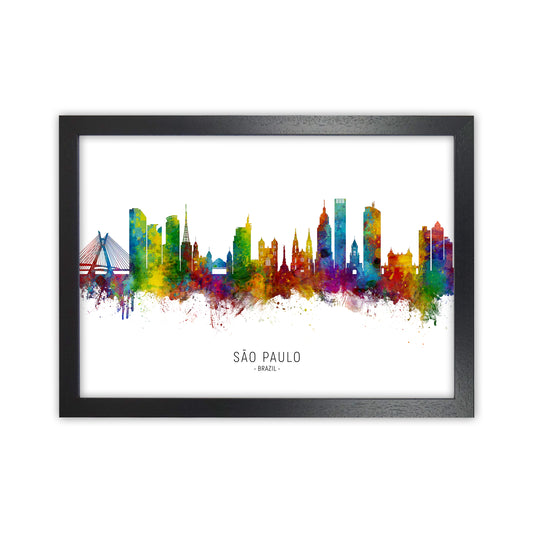 Sao Paulo Brazil Skyline Art Print by Michael Tompsett Black Grain