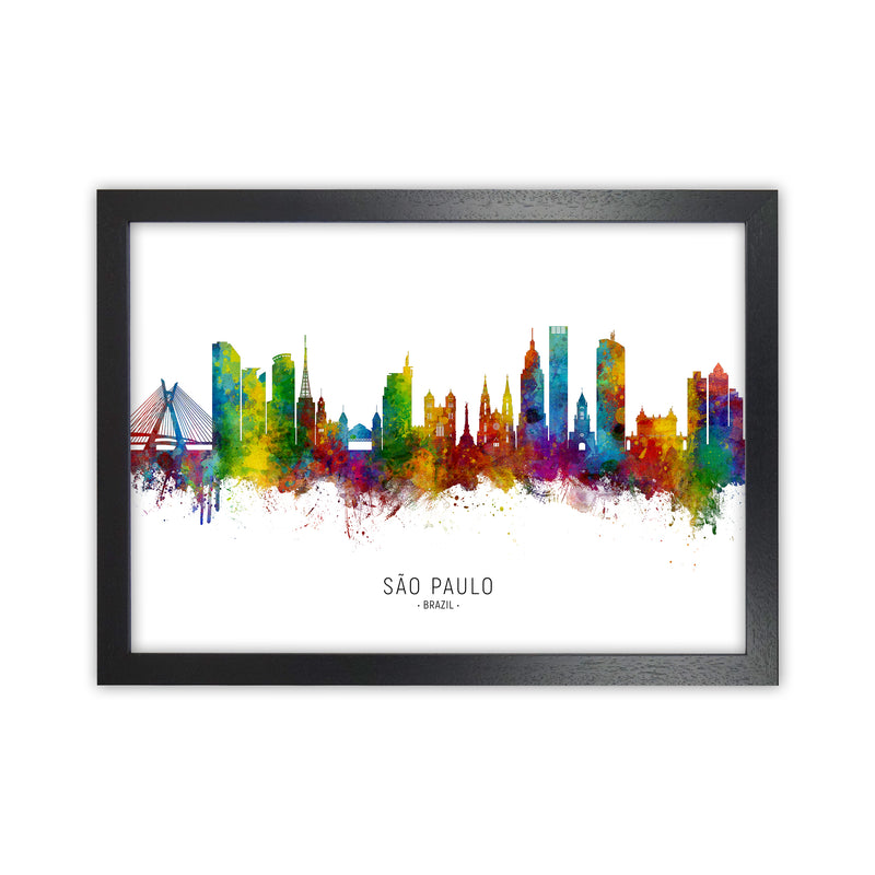 Sao Paulo Brazil Skyline Art Print by Michael Tompsett Black Grain