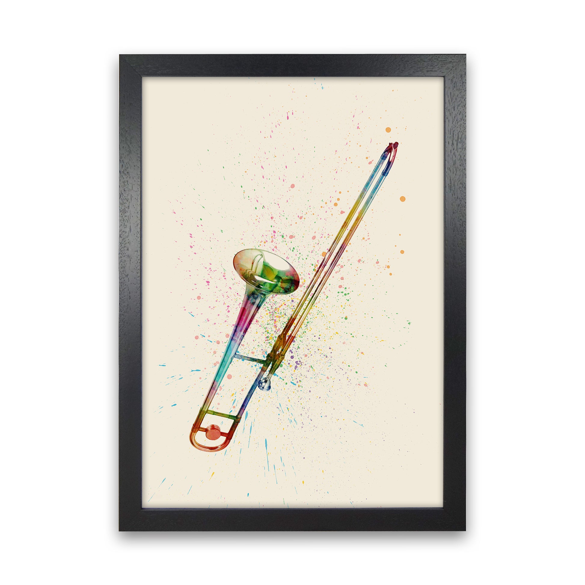 Trombone Watercolour Multi-Colour Print by Michael Tompsett Black Grain