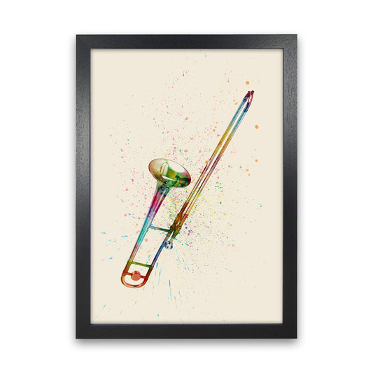 Trombone Watercolour Multi-Colour Print by Michael Tompsett Black Grain