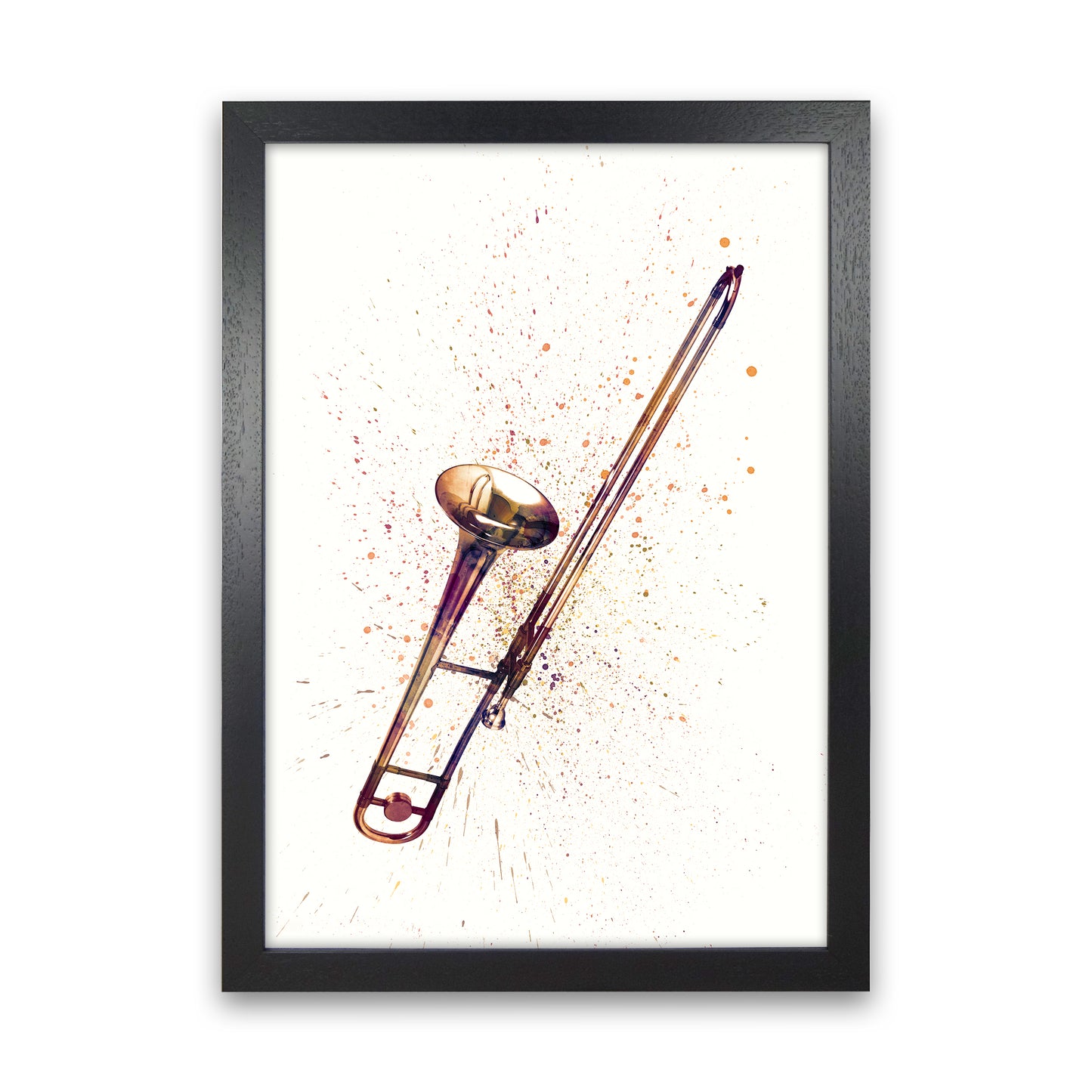 Trombone Watercolour Art Print by Michael Tompsett Black Grain