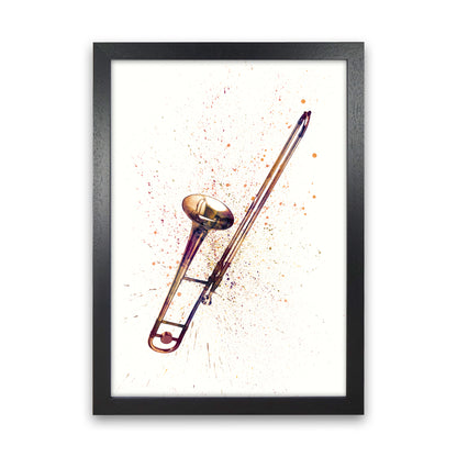 Trombone Watercolour Art Print by Michael Tompsett Black Grain
