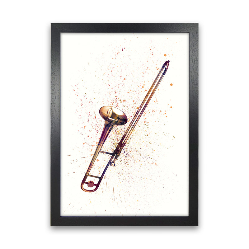 Trombone Watercolour Art Print by Michael Tompsett Black Grain