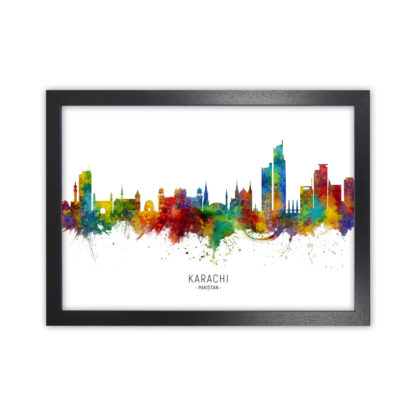 Karachi Pakistan Skyline Art Print by Michael Tompsett Black Grain