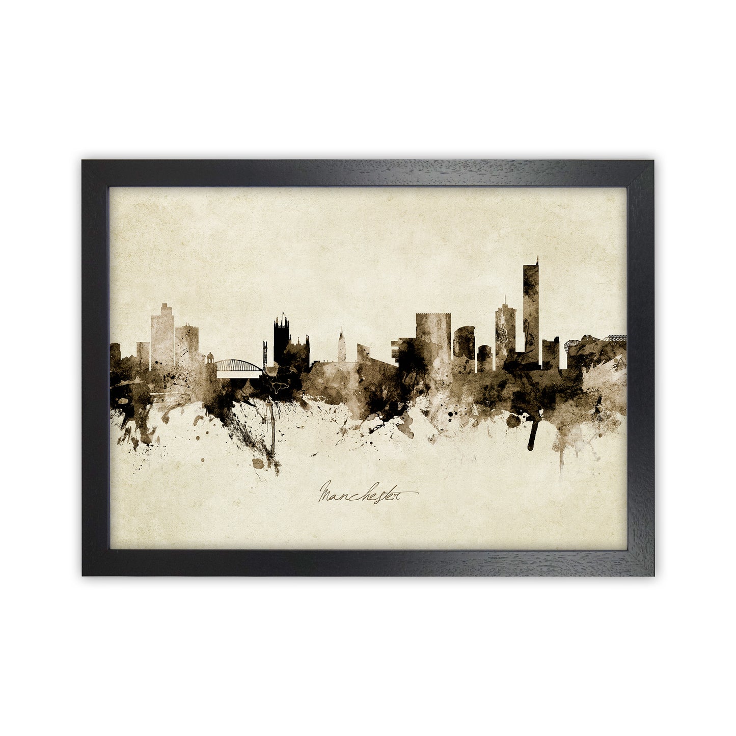 Manchester England Skyline Vintage Print by Michael Tompsett Black Grain