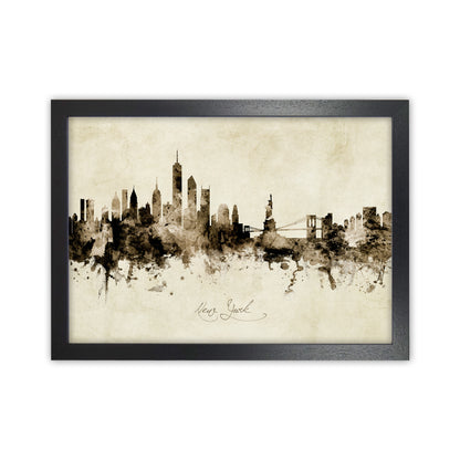 New York New York Skyline Vintage Print by Michael Tompsett Black Grain