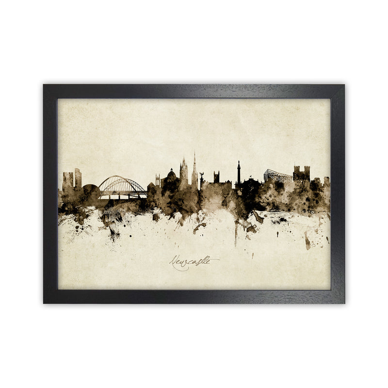 Newcastle England Skyline Vintage Print by Michael Tompsett Black Grain