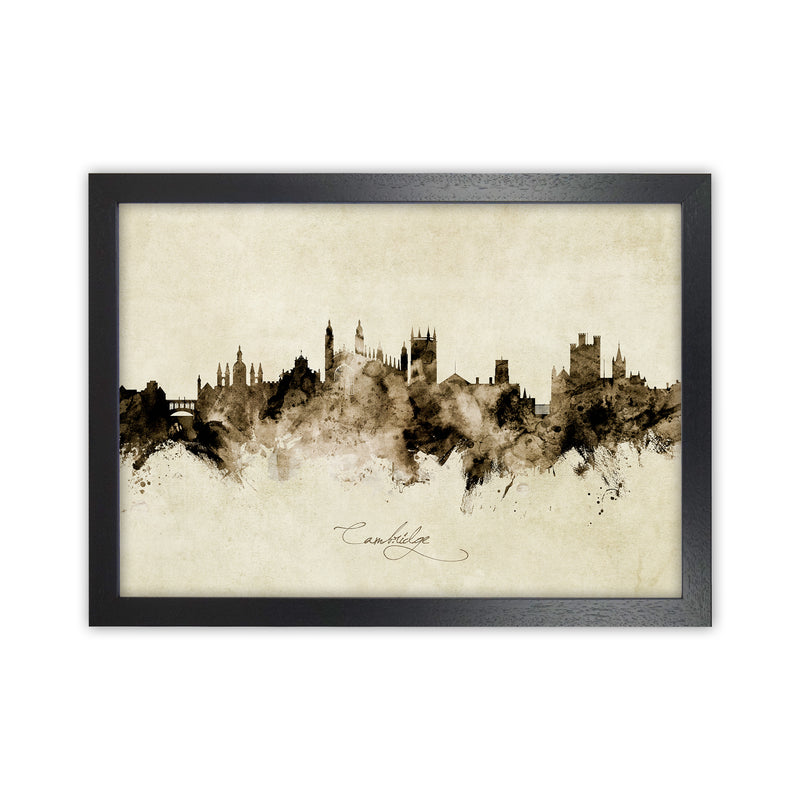 Cambridge England Skyline Vintage Print by Michael Tompsett Black Grain