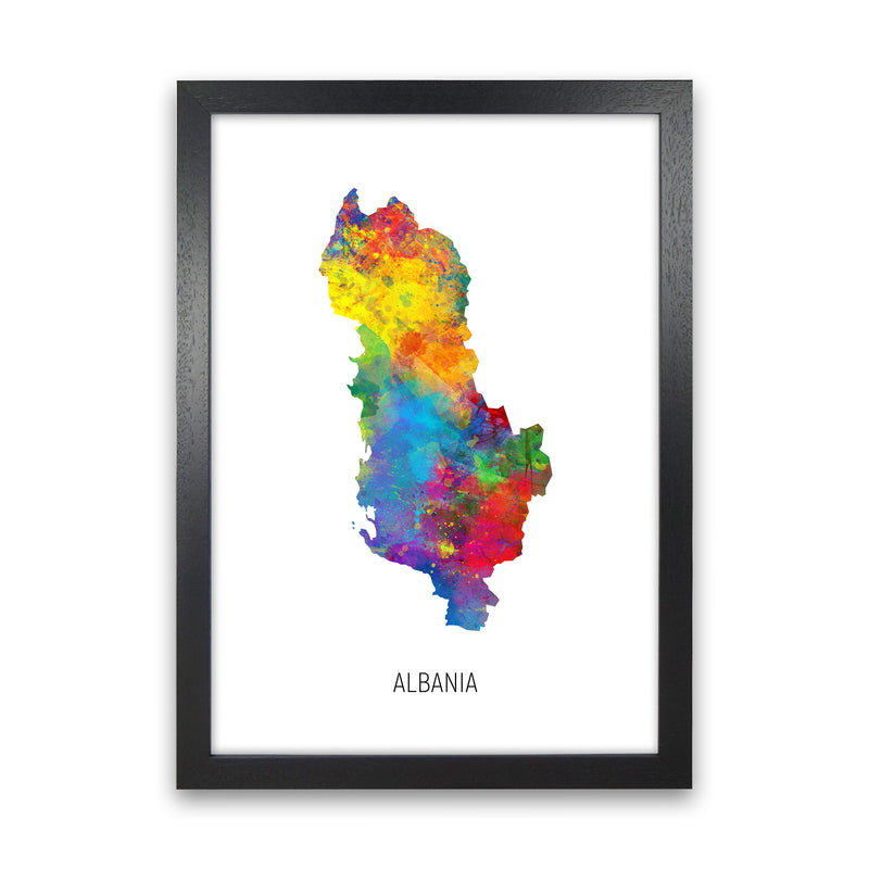 Albania Watercolour Map Art Print by Michael Tompsett Black Grain