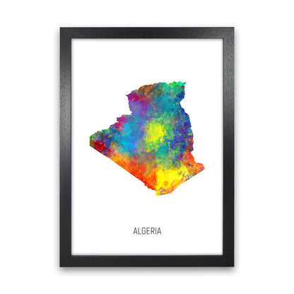 Algeria Watercolour Map Art Print by Michael Tompsett Black Grain