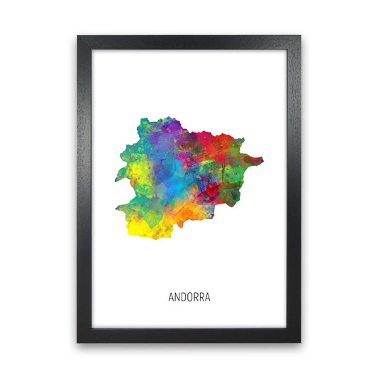 Andorra Watercolour Map Art Print by Michael Tompsett Black Grain