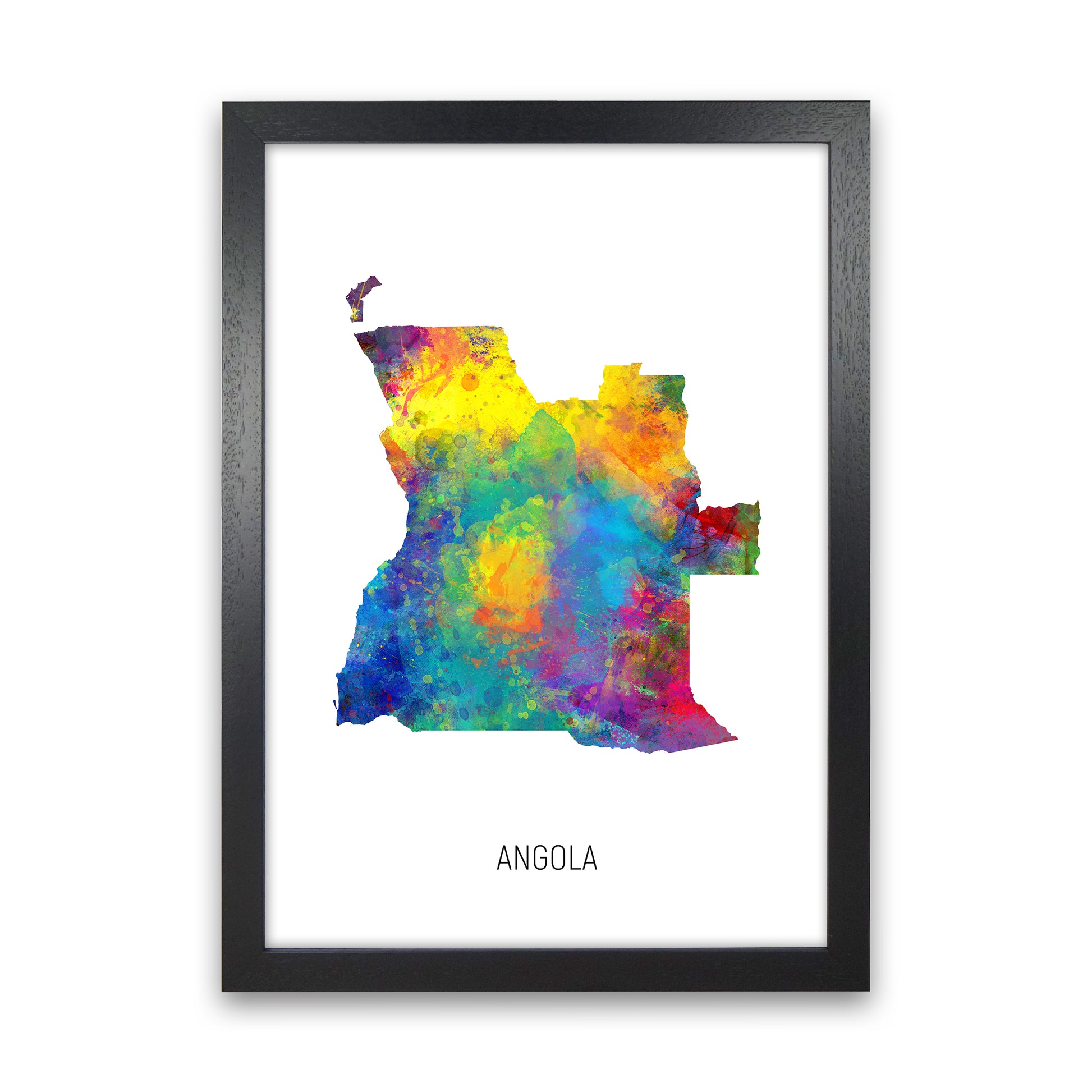 Angola Watercolour Map Art Print by Michael Tompsett Black Grain