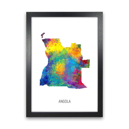 Angola Watercolour Map Art Print by Michael Tompsett Black Grain