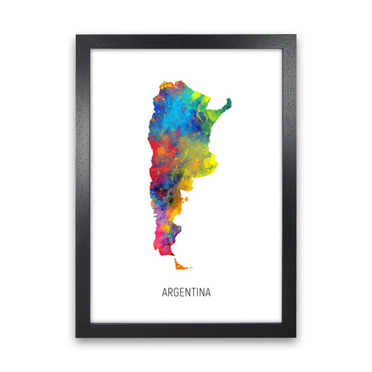 Argentina Watercolour Map Art Print by Michael Tompsett Black Grain