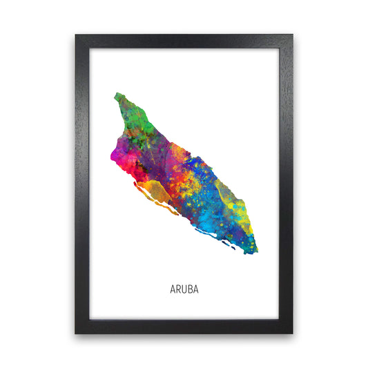 Aruba Watercolour Map Art Print by Michael Tompsett Black Grain