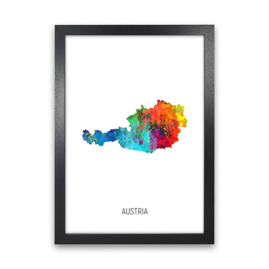 Austria Watercolour Map Art Print by Michael Tompsett Black Grain
