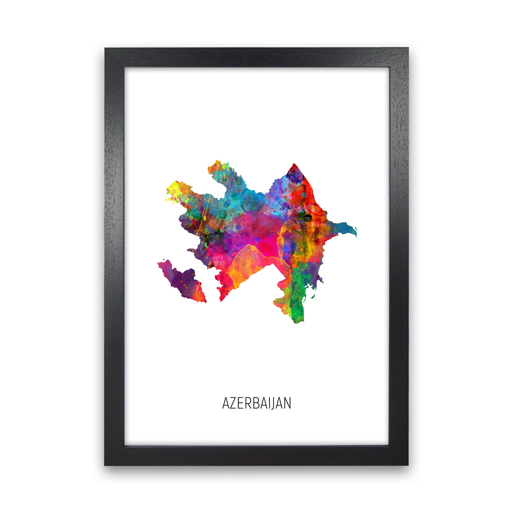 Azerbaijan Watercolour Map Art Print by Michael Tompsett Black Grain