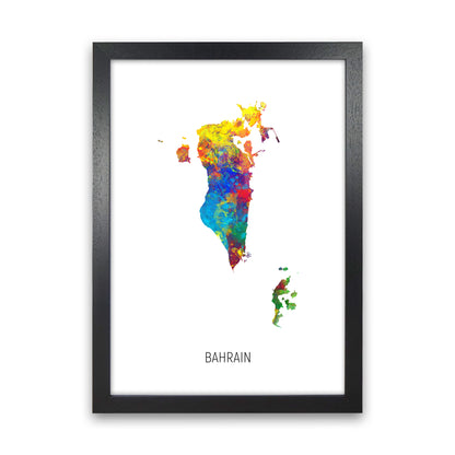 Bahrain Watercolour Map Art Print by Michael Tompsett Black Grain