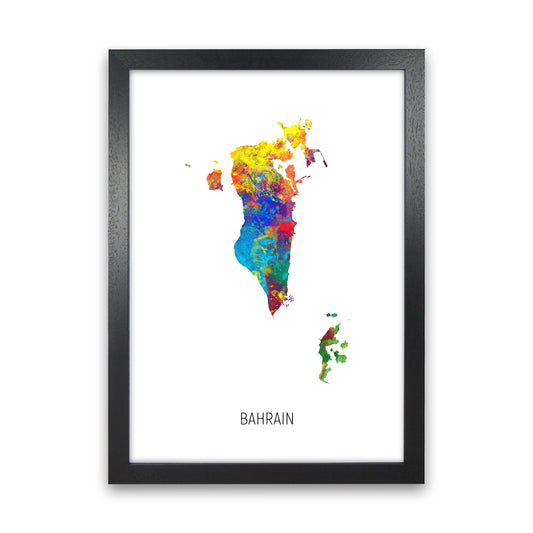 Bahrain Watercolour Map Art Print by Michael Tompsett Black Grain