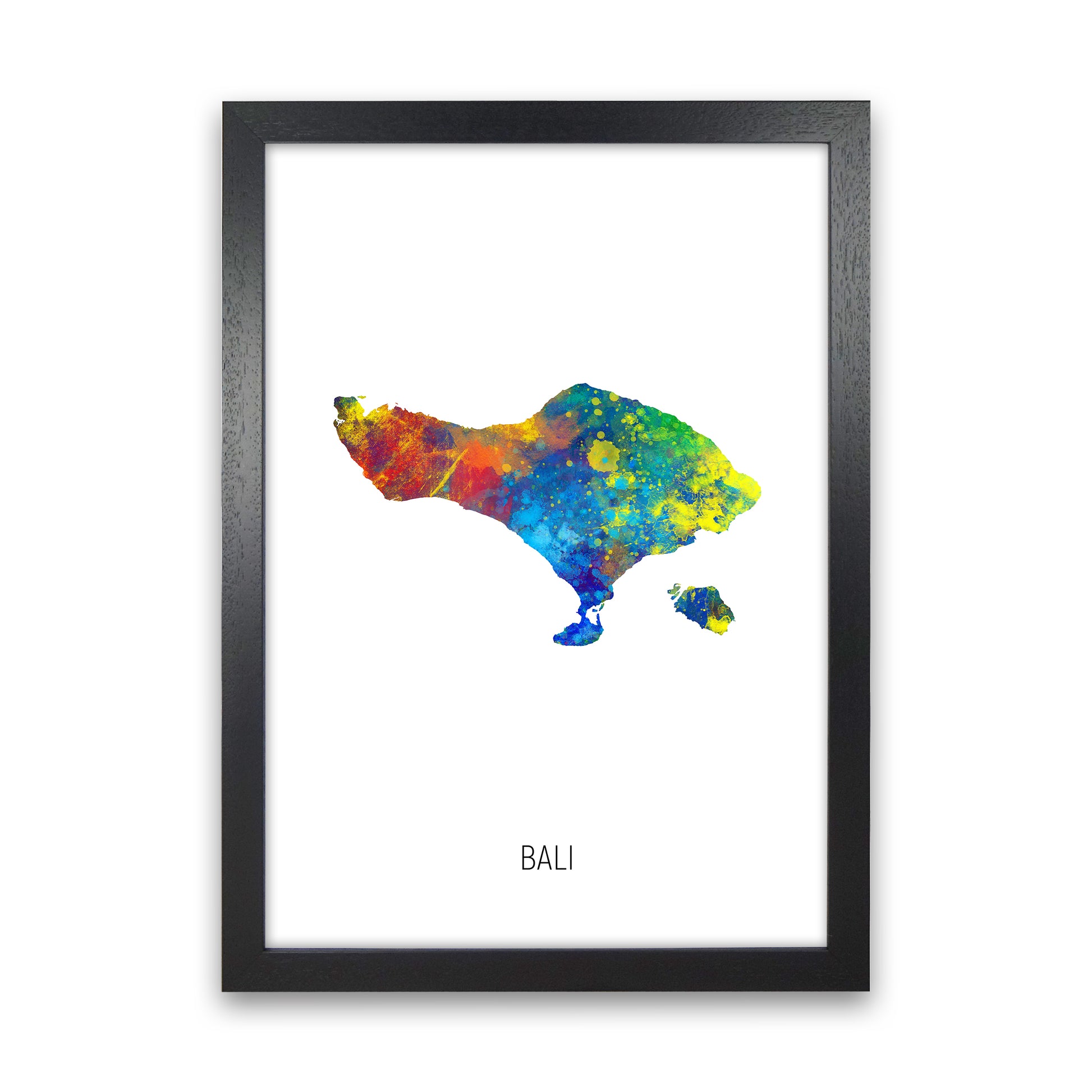 Bali Watercolour Map Art Print by Michael Tompsett Black Grain