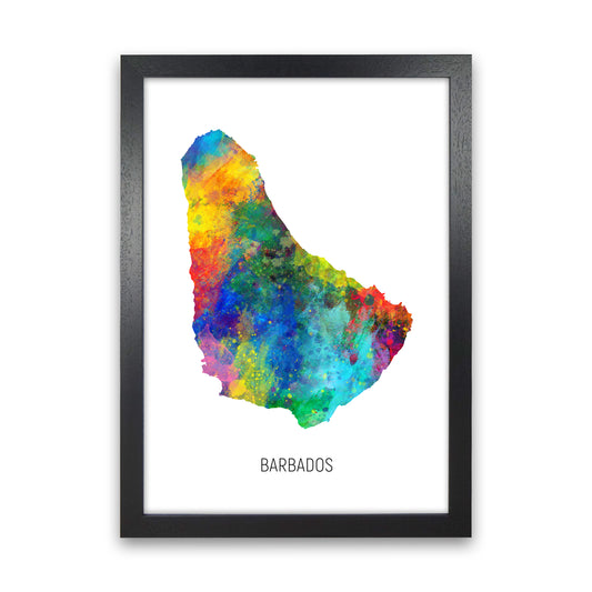 Barbados Watercolour Map Art Print by Michael Tompsett Black Grain