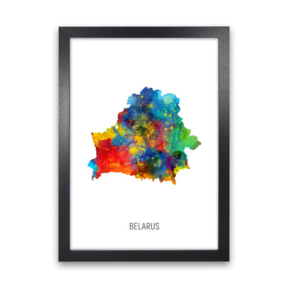 Belarus Watercolour Map Art Print by Michael Tompsett Black Grain