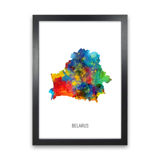 Belarus Watercolour Map Art Print by Michael Tompsett Black Grain