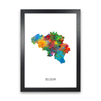 Belgium Watercolour Map Art Print by Michael Tompsett Black Grain