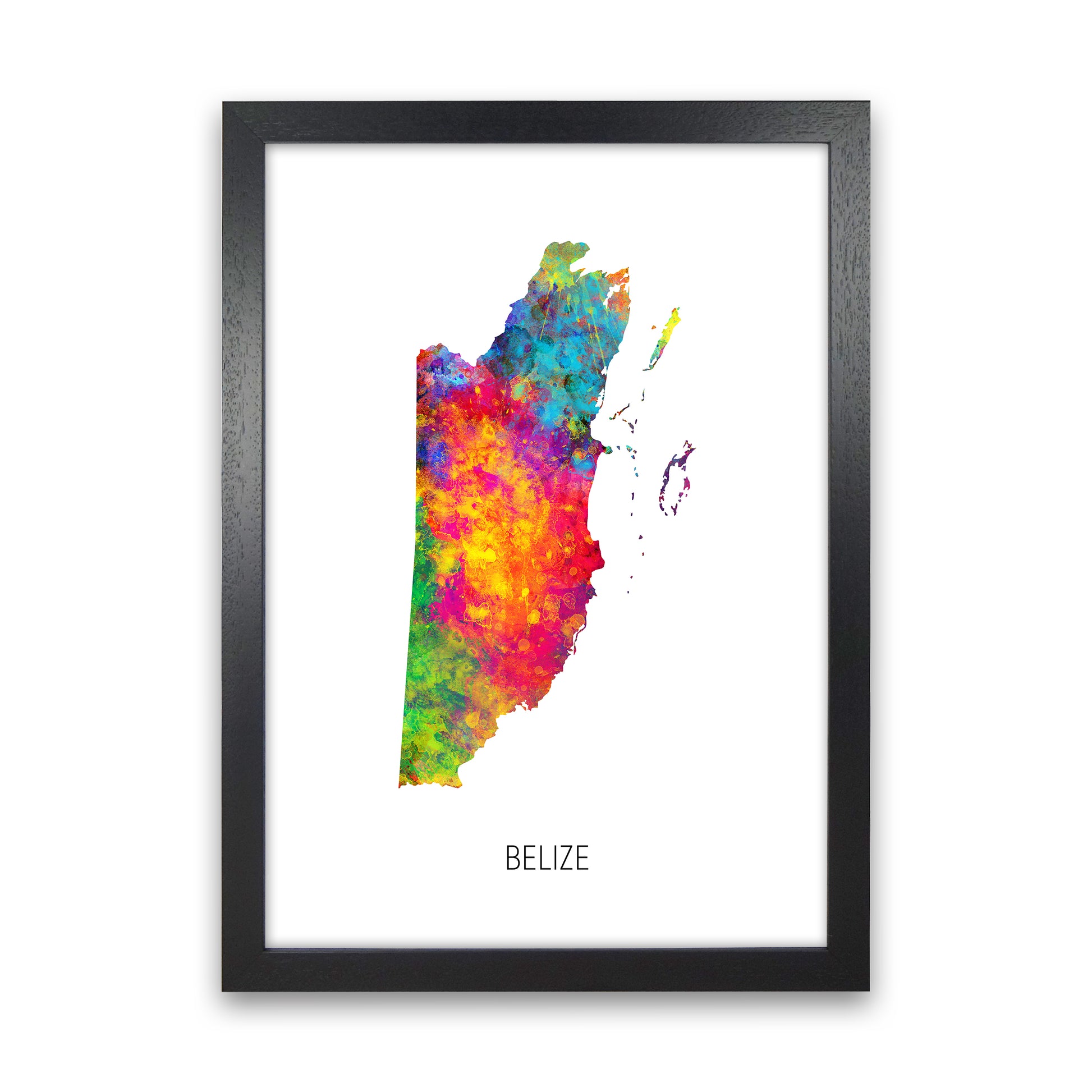 Belize Watercolour Map Art Print by Michael Tompsett Black Grain