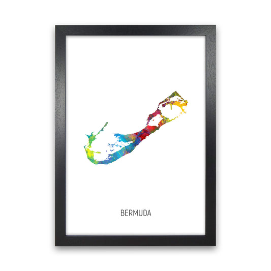 Bermuda Watercolour Map Art Print by Michael Tompsett Black Grain